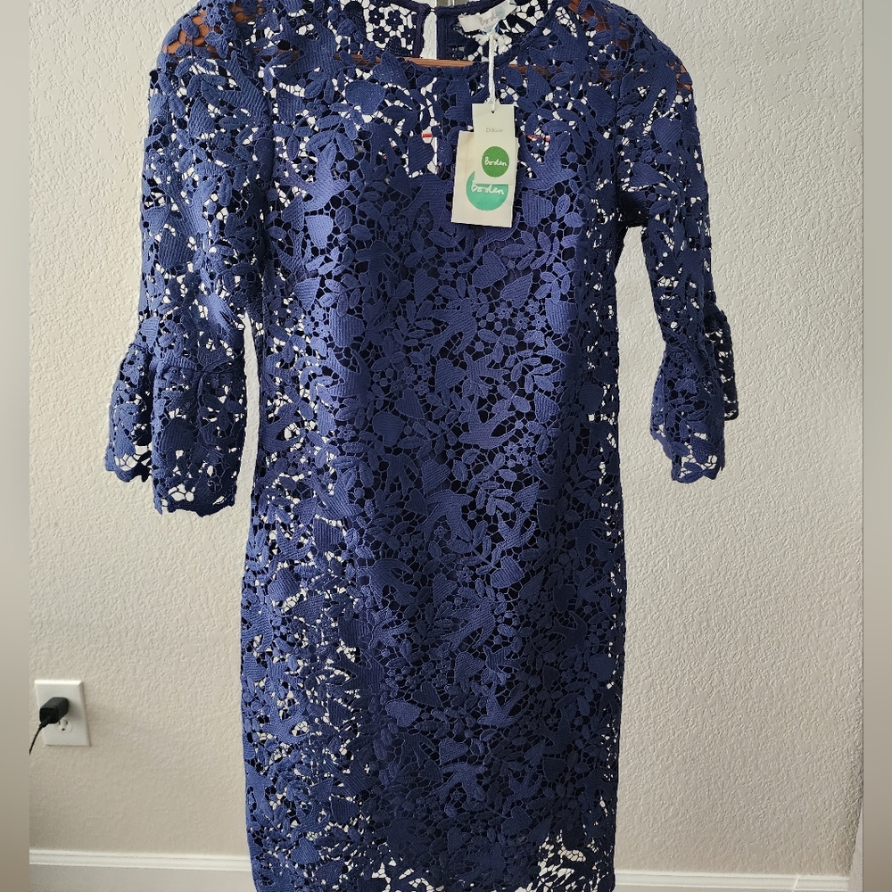 Nwt Boden Dress Women's US 2 R   Small Blue Brittany Bell Sleeve Lace